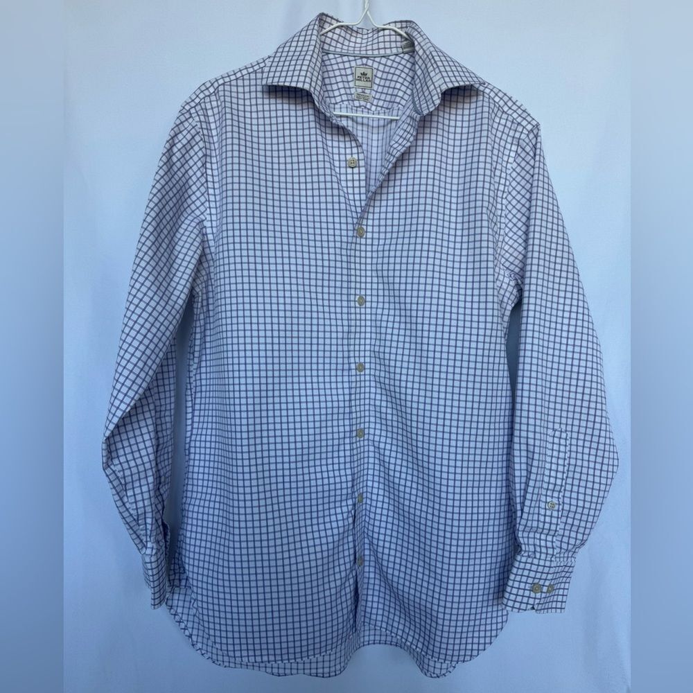 Peter Millar Mens 15.5 White Blue Purple Gingham Check Nanoluxe Easycare‎ Shirt